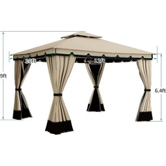 Showlu Fashion Store United States / 10x12ft 10x12ft Gazebo with Netting & Curtains, for Patios Outdoor Double Roof Canopy Gazebos, Backyard and Deck, Gazebo