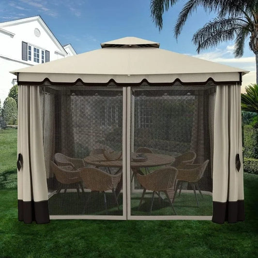 Showlu Fashion Store United States / 10x12ft 10x12ft Gazebo with Netting & Curtains, for Patios Outdoor Double Roof Canopy Gazebos, Backyard and Deck, Gazebo