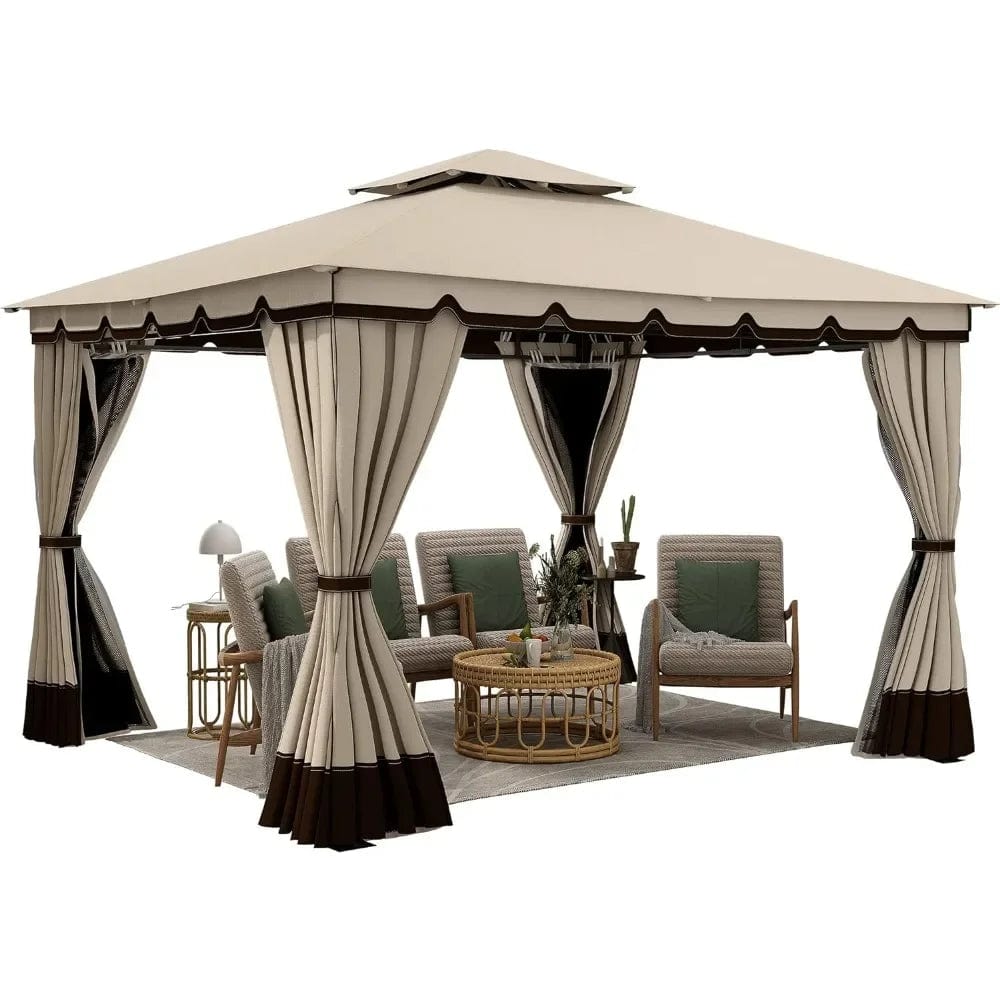 Showlu Fashion Store United States / 10x12ft 10x12ft Gazebo with Netting & Curtains, for Patios Outdoor Double Roof Canopy Gazebos, Backyard and Deck, Gazebo