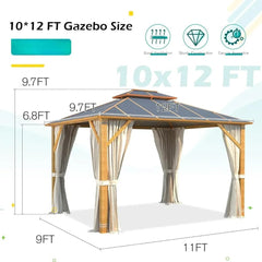 Showlu Fashion Store United States / 10x12FT 10x12FT Hardtop Gazebo, Gazebo with Aluminum Composite Double Roof for Patio Lawn and Garden, Curtains and Netting Included