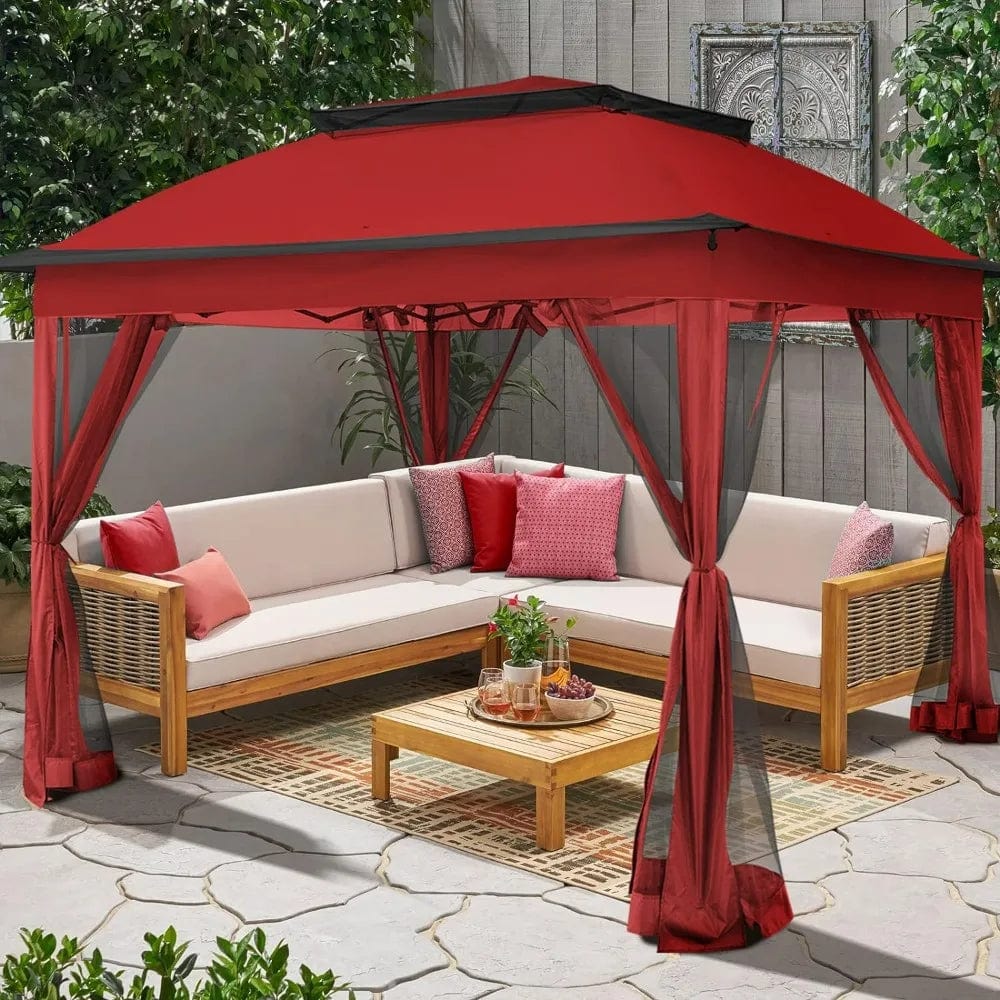 Showlu Fashion Store United States 11x11 Ft Pop Up Patio Gazebo, Gazebo Canopy Tent with Sidewalls, Outdoor Gazebo with Mosquito Netting Canopy Shelter, Red