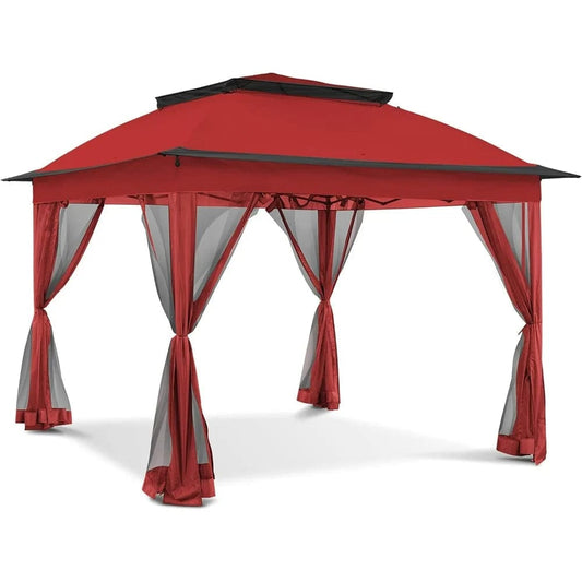 Showlu Fashion Store United States 11x11 Ft Pop Up Patio Gazebo, Gazebo Canopy Tent with Sidewalls, Outdoor Gazebo with Mosquito Netting Canopy Shelter, Red