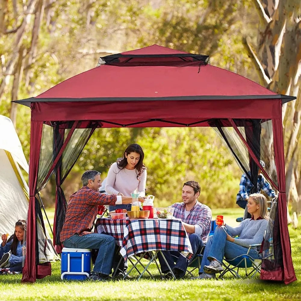 Showlu Fashion Store United States 11x11 Ft Pop Up Patio Gazebo, Gazebo Canopy Tent with Sidewalls, Outdoor Gazebo with Mosquito Netting Canopy Shelter, Red