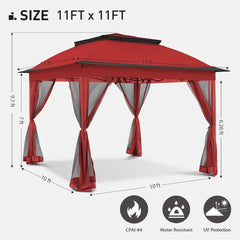 Showlu Fashion Store United States 11x11 Ft Pop Up Patio Gazebo, Gazebo Canopy Tent with Sidewalls, Outdoor Gazebo with Mosquito Netting Canopy Shelter, Red