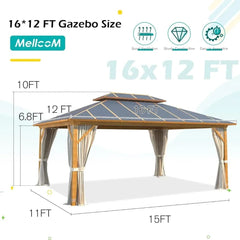 Showlu Fashion Store United States / 12 x16 12x16FT Hardtop Gazebo,Wooden Finish Coated Aluminum Patio Gazebo with Aluminum Composite Double Roof for Patio Lawn and Garden