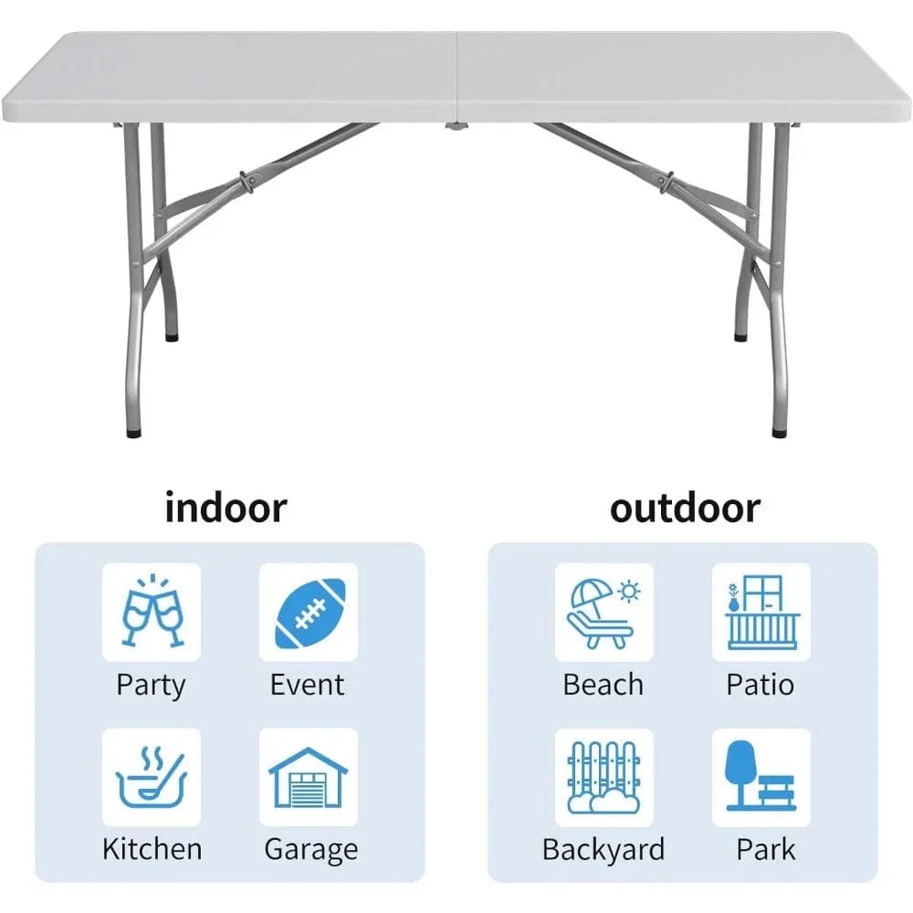 SHOWLU FASHION STORE United States 6ft Plastic Folding Table, Outdoor Indoor Portable for Camping, Party, Picnic w/Handle, Lock - White