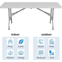 SHOWLU FASHION STORE United States 6ft Plastic Folding Table, Outdoor Indoor Portable for Camping, Party, Picnic w/Handle, Lock - White