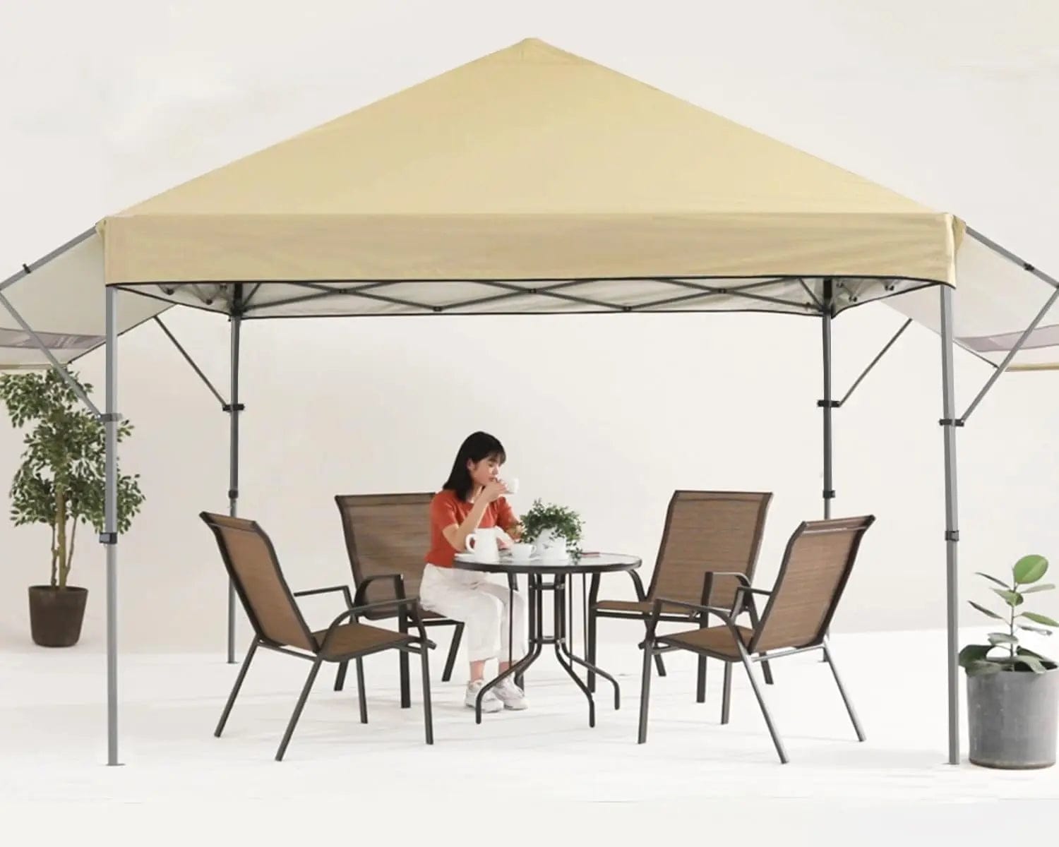 Showlu Fashion Store United States / beige-10x17 10x10 Pop-Up Pavilion Canopy Tent With Double Awning Camping Full Folding Awnings Shade Garden Supplies Home