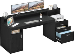 SHOWLU FASHION STORE United States / Black Home Office Desk with File Drawers, Cabinet with Long Monitor Stand, Printer Stand, Writing Study Table, Computer Game Table