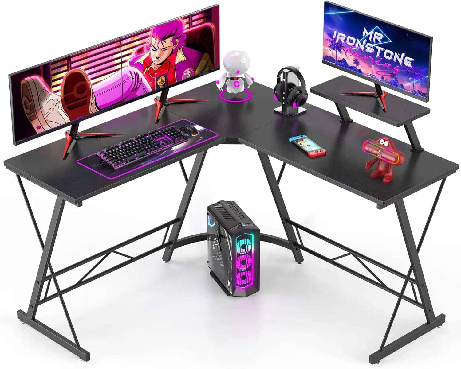 SHOWLU FASHION STORE United States / Black L Shaped Gaming Desk Corner Computer Desk, Home Office Desks Writing Workstation with Large Monitor Stand, Easy to Assemble