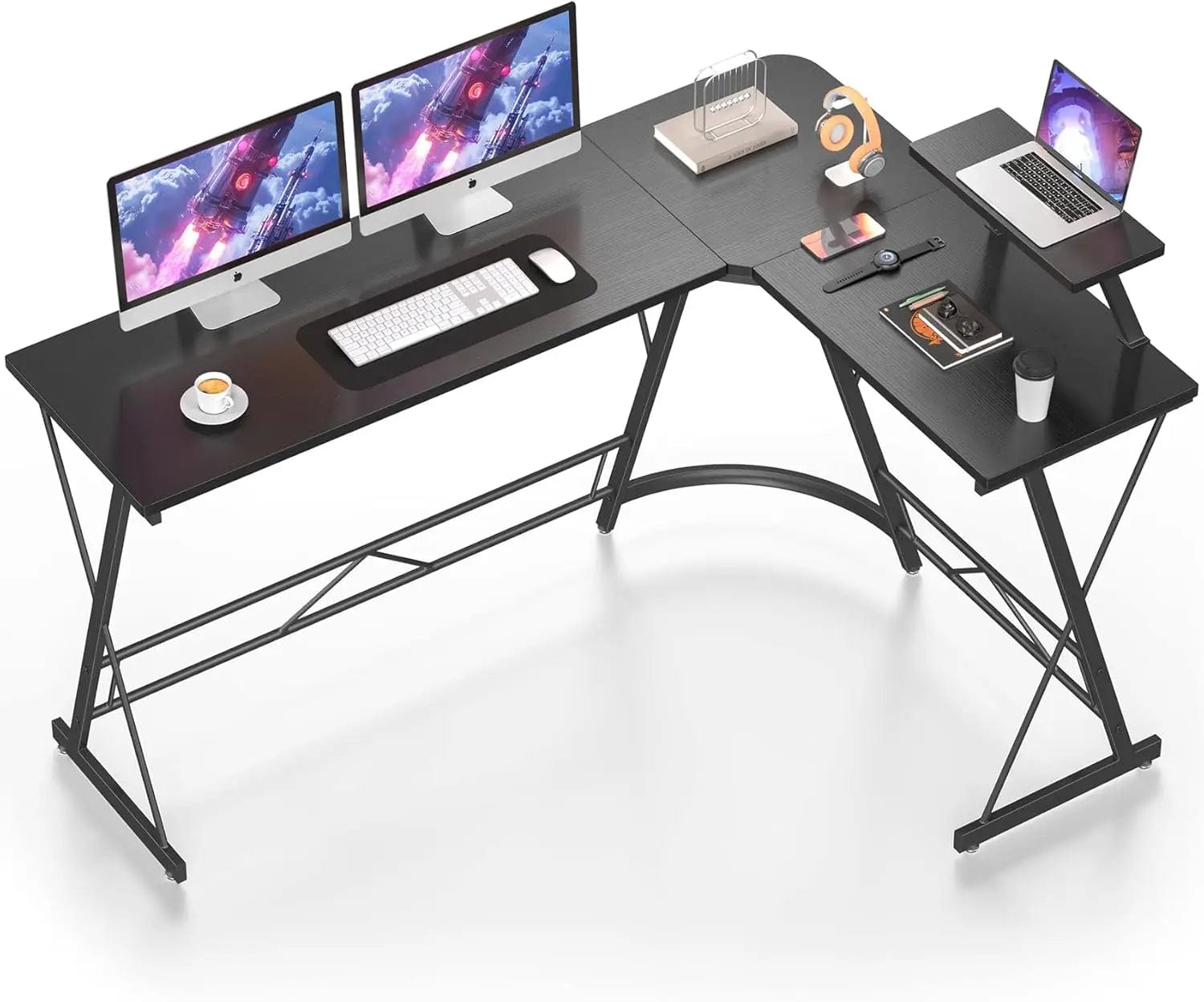 SHOWLU FASHION STORE United States / Black Willow L Shaped Gaming Desk Corner Computer Desk, Home Office Desks Writing Workstation with Large Monitor Stand, Easy to Assemble