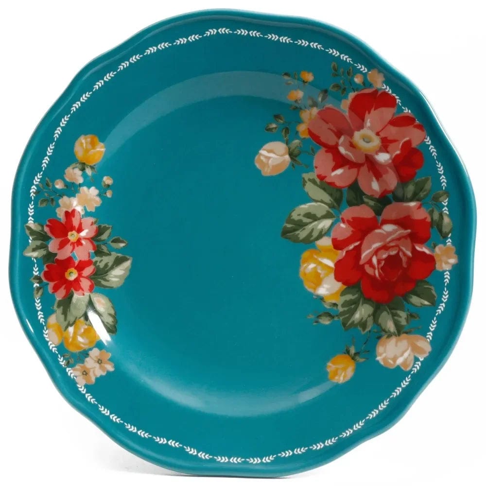  Showlu Fashion Store United States / Blue Vintage Floral 12-Piece Dinnerware Set, Teal Serving Ware Kitchen Dish Dinner Plates