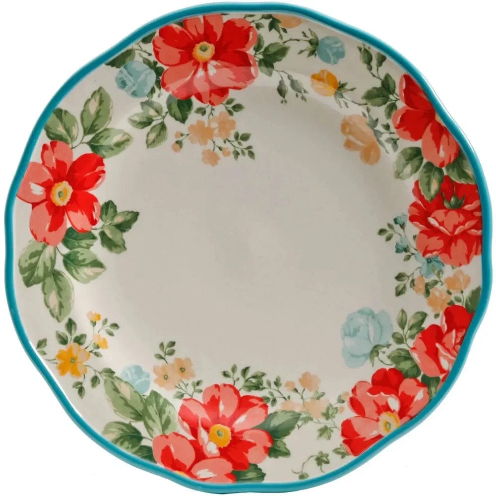  Showlu Fashion Store United States / Blue Vintage Floral 12-Piece Dinnerware Set, Teal Serving Ware Kitchen Dish Dinner Plates