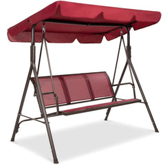 Showlu Fashion Store United States / Burgundy 2024 New 2-Seater Outdoor Adjustable Canopy Swing Glider, Patio Loveseat Bench with Armrests, Textilene Fabric, Steel Frame