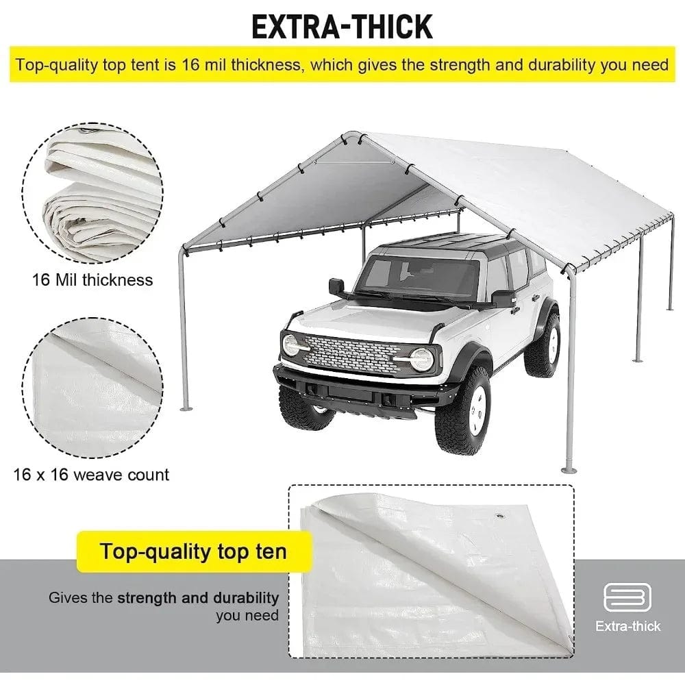 Showlu Fashion Store United States Car Garage White 10 X 20 Ft Carport Replacement Canopy Cover Garage Top Tent Shelter Tarp With Free 48 Ball Bungee Cords Garden