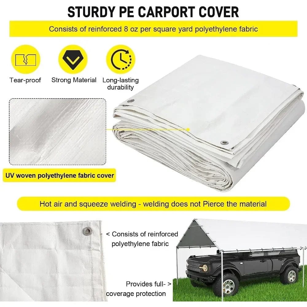 Showlu Fashion Store United States Car Garage White 10 X 20 Ft Carport Replacement Canopy Cover Garage Top Tent Shelter Tarp With Free 48 Ball Bungee Cords Garden