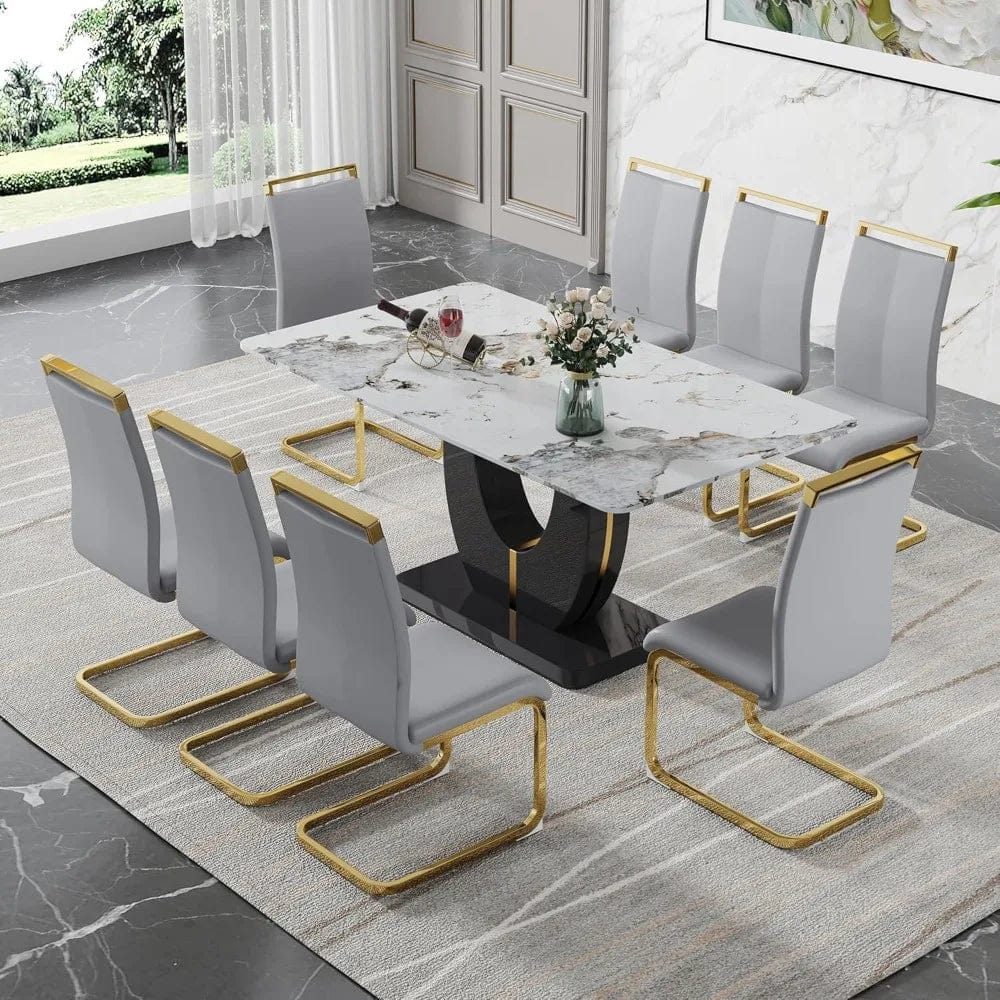 SHOWLU FASHION STORE United States Dining Table Set for 8, Counter Height Dining Table Set, 9 Piece Dining Room Table Set for Kitchen and Living Room Furniture