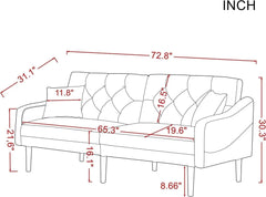 SHOWLU FASHION STORE United States DNYN Convertible Sleeper Futon Sofa with 2 Pillows, Velvet Tufted Couch w/Metal Legs and Adjustable Backrest, Green