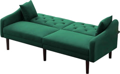 SHOWLU FASHION STORE United States DNYN Convertible Sleeper Futon Sofa with 2 Pillows, Velvet Tufted Couch w/Metal Legs and Adjustable Backrest, Green