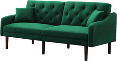 SHOWLU FASHION STORE United States DNYN Convertible Sleeper Futon Sofa with 2 Pillows, Velvet Tufted Couch w/Metal Legs and Adjustable Backrest, Green