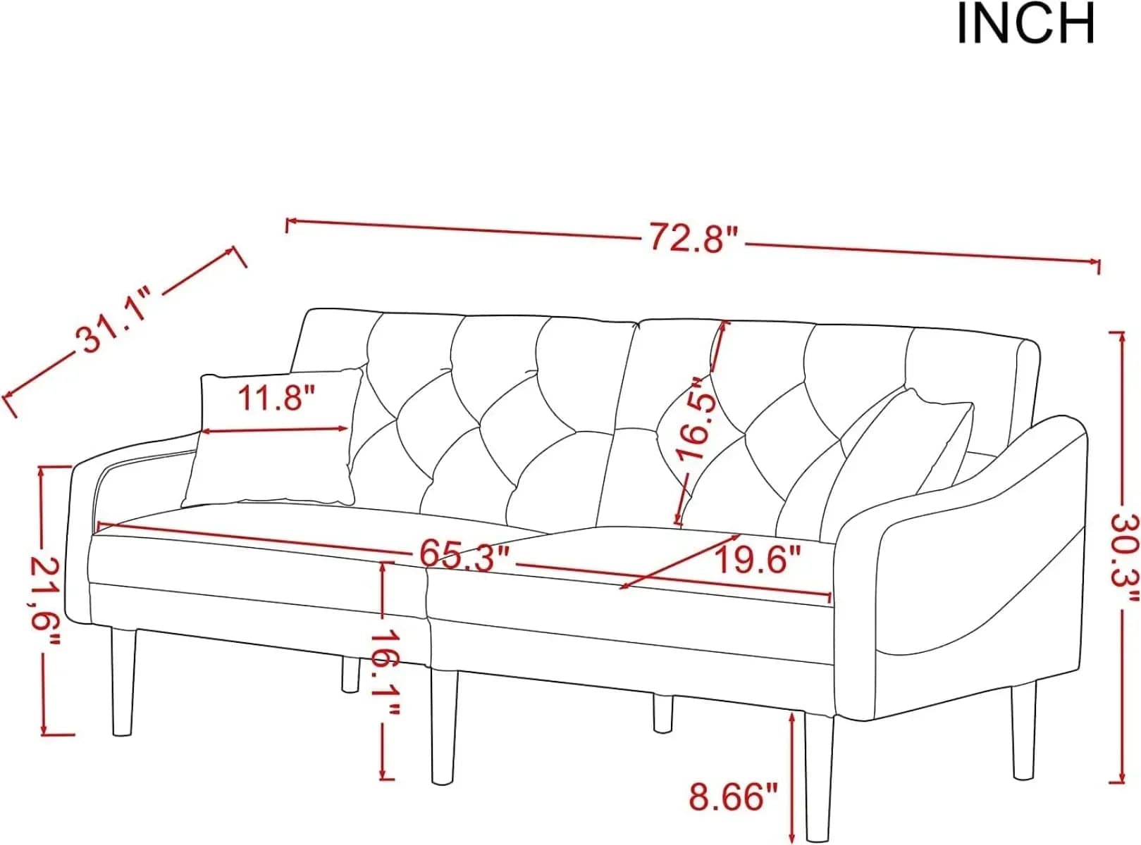 SHOWLU FASHION STORE United States DNYN Convertible Sleeper Futon Sofa with 2 Pillows, Velvet Tufted Couch w/Metal Legs and Adjustable Backrest, Green