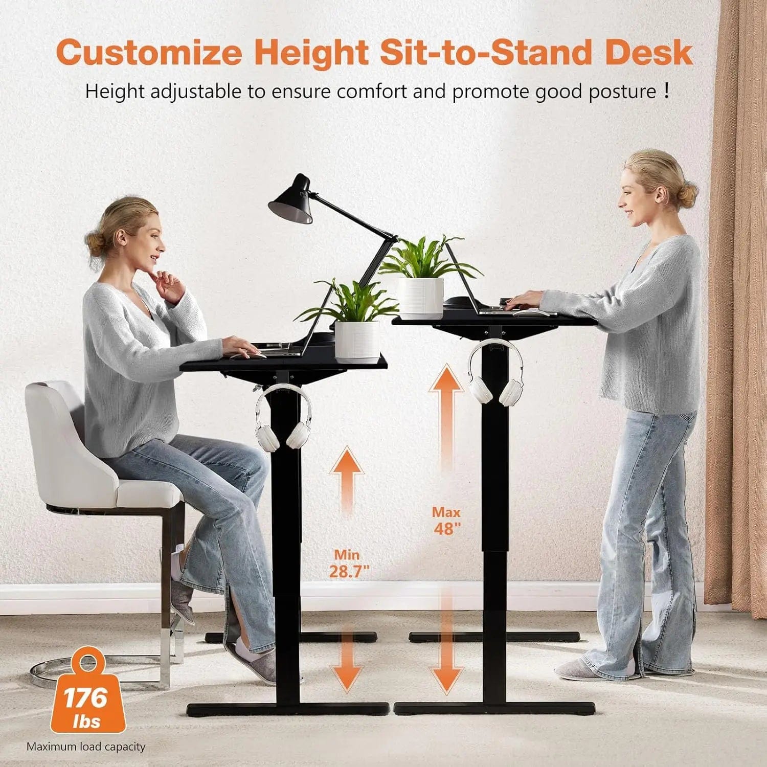 SHOWLU FASHION STORE United States Electric Adjustable Height Standing Desk - 63 x 24 inch Sit to Stand Up Desk with Splice Board, Rising Home Office