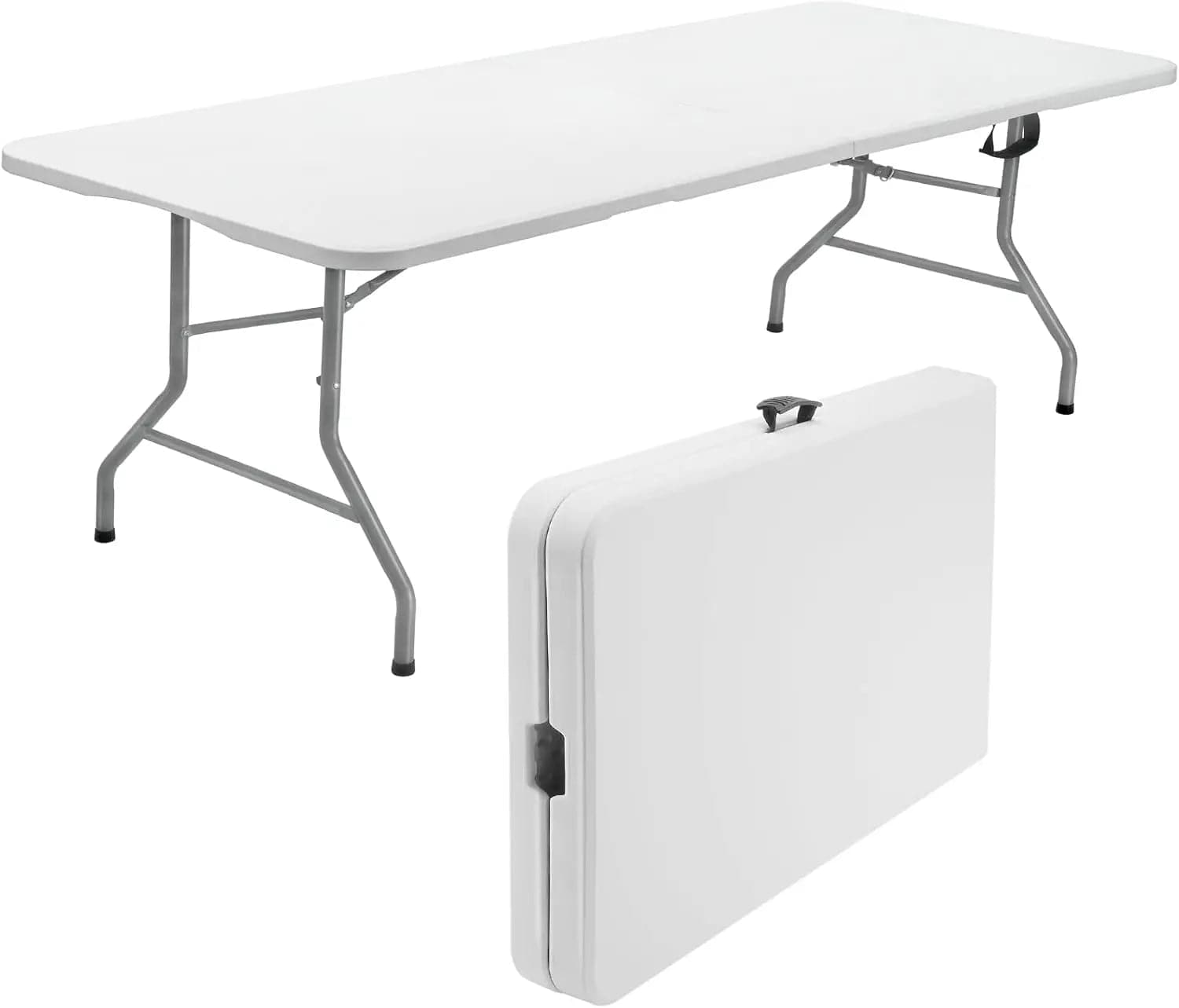 SHOWLU FASHION STORE United States Folding Picnic Table 8 Foot, 8FT Long Plastic Picnic Table Portable with Carry Handle, White Tailgating Utility Commercial Craft