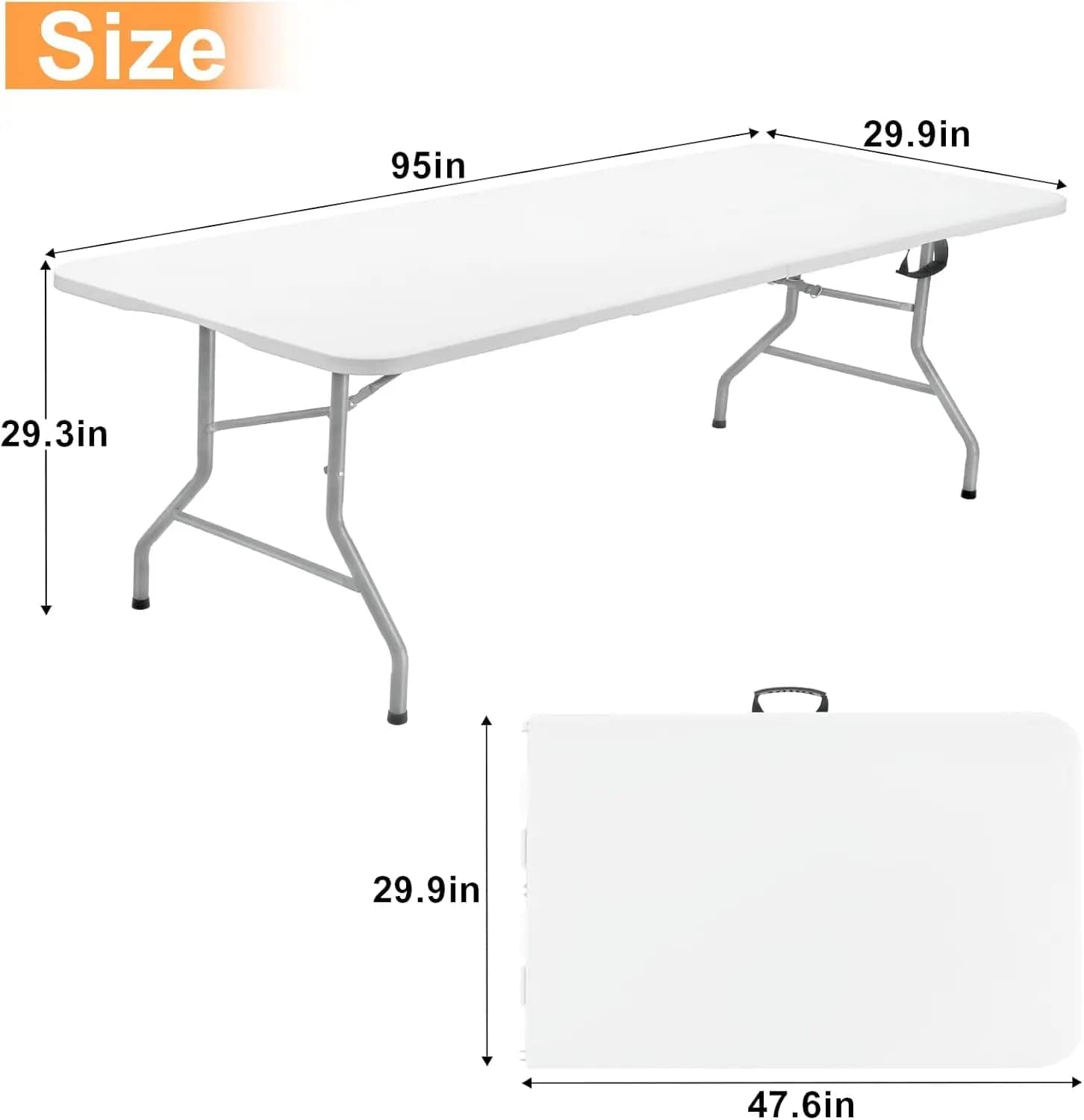 SHOWLU FASHION STORE United States Folding Picnic Table 8 Foot, 8FT Long Plastic Picnic Table Portable with Carry Handle, White Tailgating Utility Commercial Craft