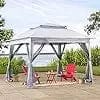 Showlu Fashion Store United States / Gray / 11x11 11x11 ft. Pop-Up Instant Gazebo, Outdoor Portable Steel Frame 2-Tier Top Canopy/Tent with Netting and Carry Bag, Patio Gazebos