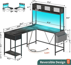 SHOWLU FASHION STORE United States L Shaped Desk Gaming Desk with LED Strip & Power Outlet, Reversible L-Shaped Computer Desk with Storage Shelf & Drawer,