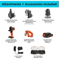 SHOWLU FASHION STORE United States MATRIX 20V MAX Power Tool Kit, Includes Cordless Drill, 12 Attachments and Storage Case (BDCDMT1212KITC1)