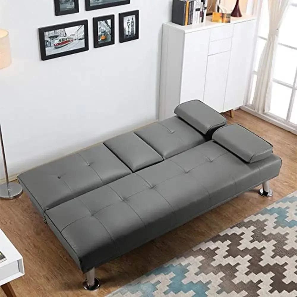 SHOWLU FASHION STORE United States Modern Convertible Faux Leather Sofa Bed Folding Futon Armrest Recliner Home Furniture Living Room Gray 350kg Capacity & 3