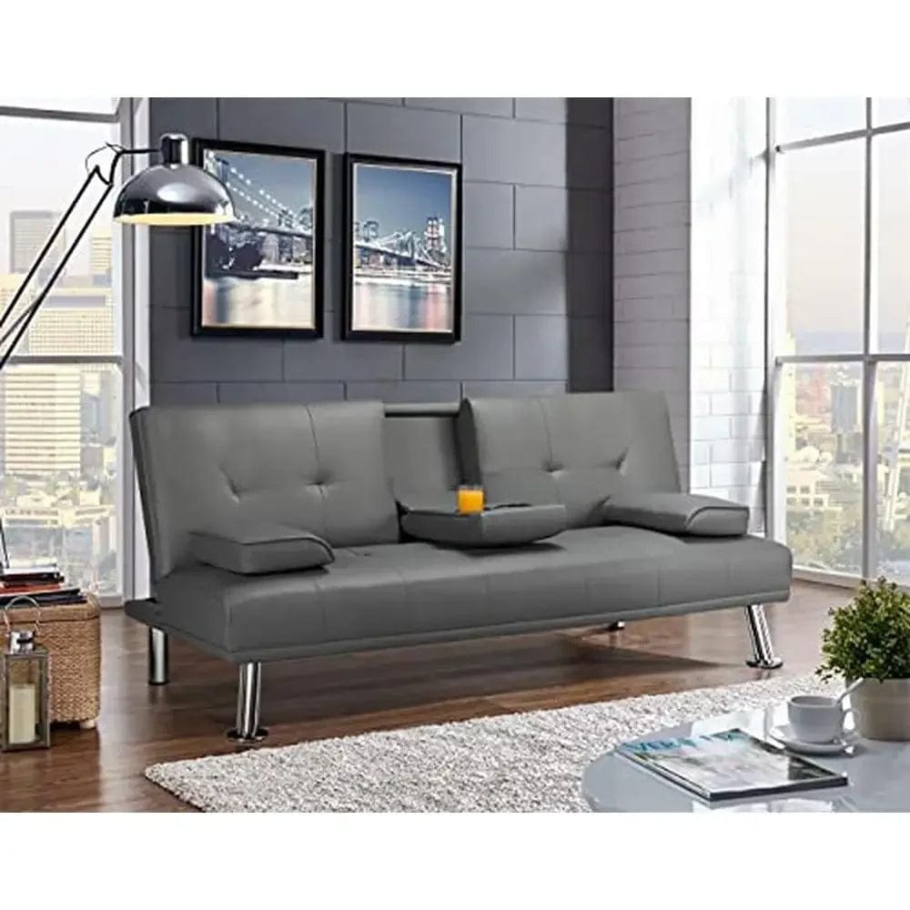 SHOWLU FASHION STORE United States Modern Convertible Faux Leather Sofa Bed Folding Futon Armrest Recliner Home Furniture Living Room Gray 350kg Capacity & 3