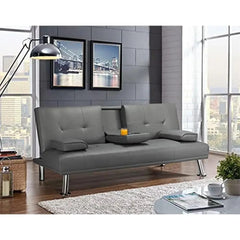 SHOWLU FASHION STORE United States Modern Convertible Faux Leather Sofa Bed Folding Futon Armrest Recliner Home Furniture Living Room Gray 350kg Capacity & 3