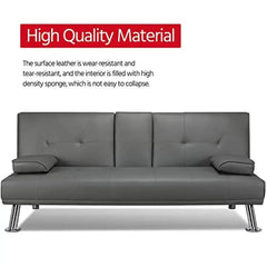 SHOWLU FASHION STORE United States Modern Convertible Faux Leather Sofa Bed Folding Futon Armrest Recliner Home Furniture Living Room Gray 350kg Capacity & 3