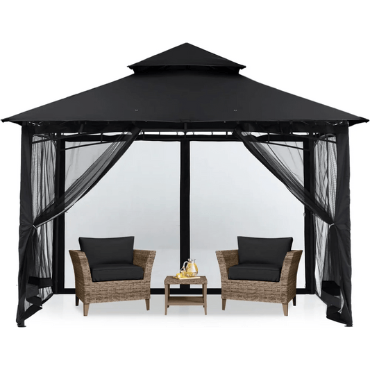  Showlu Fashion Store United States Outdoor Awning Outdoor Garden Gazebo for Patios with Stable Steel Frame and Netting Walls (8x8 Black) Canopy Tent Waterproof