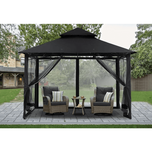  Showlu Fashion Store United States Outdoor Awning Outdoor Garden Gazebo for Patios with Stable Steel Frame and Netting Walls (8x8 Black) Canopy Tent Waterproof