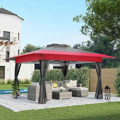 Showlu Fashion Store United States / Red-Gray 13x13 Ft Pop Up Gazebo, Outdoor Canopy Tent Shade with Metal Frame Mosquito Netting for Patio, Garden, Lawn, Backyard, Gray