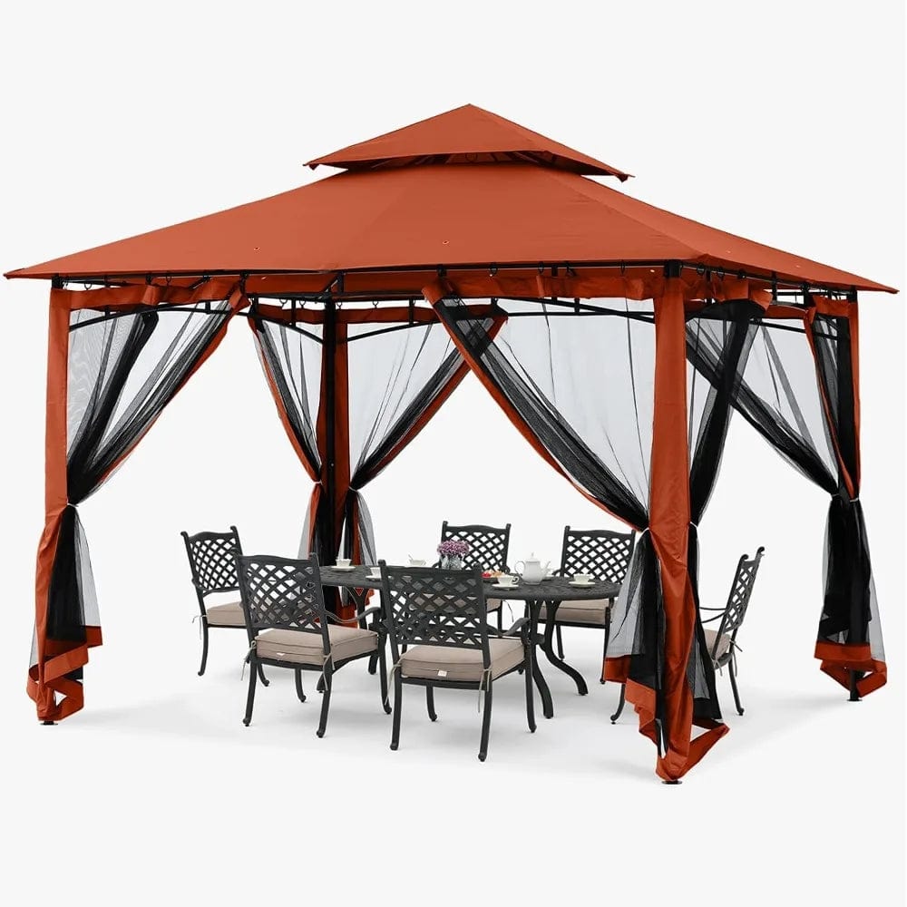  Showlu Fashion Store United States / Rust Red / 10x10 with Netting Gazebos for Patios 10x10 - Outdoor Steel Frame Gazebo with Mosquito Netting for Lawn Backyard Garden Deck (Rust Red)