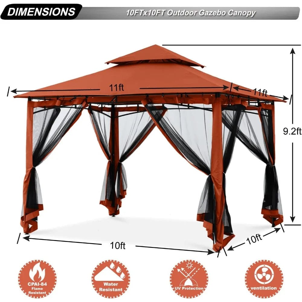  Showlu Fashion Store United States / Rust Red / 10x10 with Netting Gazebos for Patios 10x10 - Outdoor Steel Frame Gazebo with Mosquito Netting for Lawn Backyard Garden Deck (Rust Red)