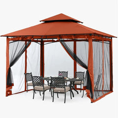  Showlu Fashion Store United States / Rust Red / 10x10 with Netting Gazebos for Patios 10x10 - Outdoor Steel Frame Gazebo with Mosquito Netting for Lawn Backyard Garden Deck (Rust Red)