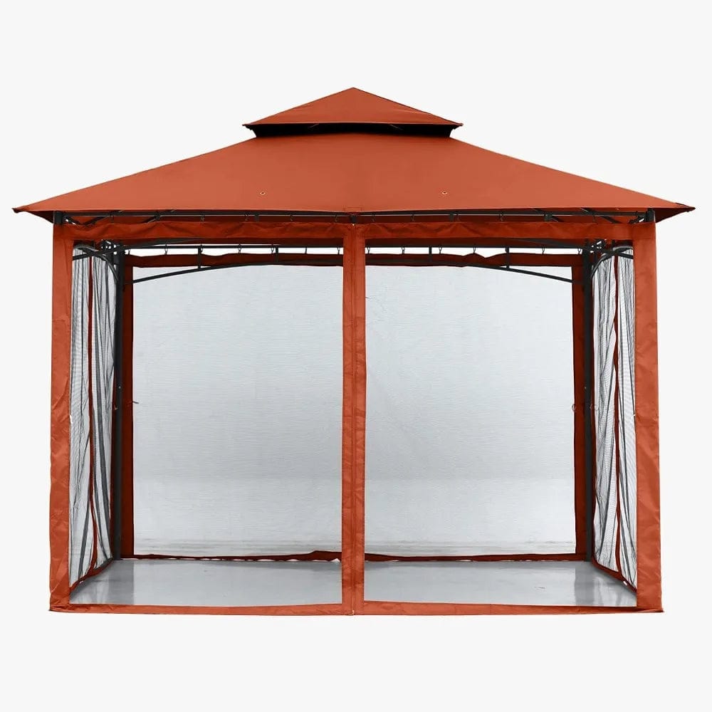  Showlu Fashion Store United States / Rust Red / 10x10 with Netting Gazebos for Patios 10x10 - Outdoor Steel Frame Gazebo with Mosquito Netting for Lawn Backyard Garden Deck (Rust Red)