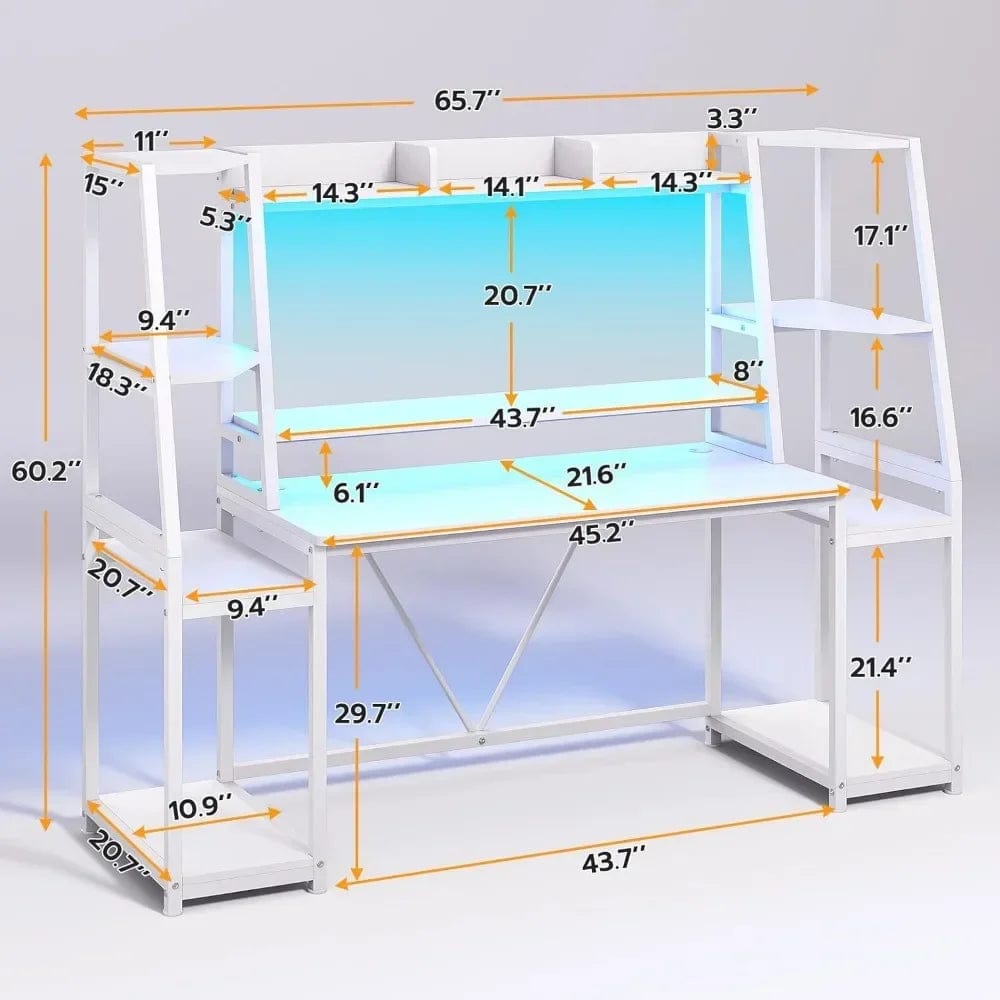SHOWLU FASHION STORE United States / White Gaming Desk 78.8'' with LED Lights, Ergonomic Gaming Table for Bedroom, Living Room, White Computer Desks