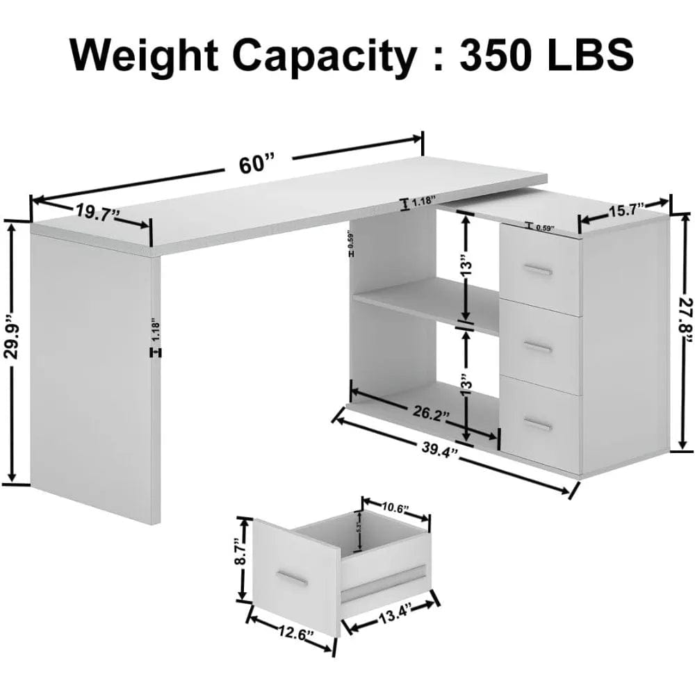 SHOWLU FASHION STORE United States White L Shaped Desk with Drawers Shelves, Corner Home Office Desk L Shape with Storage Cabinet