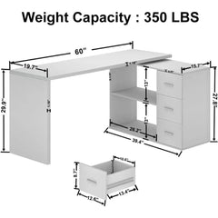 SHOWLU FASHION STORE United States White L Shaped Desk with Drawers Shelves, Corner Home Office Desk L Shape with Storage Cabinet