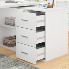 SHOWLU FASHION STORE United States White L Shaped Desk with Drawers Shelves, Corner Home Office Desk L Shape with Storage Cabinet