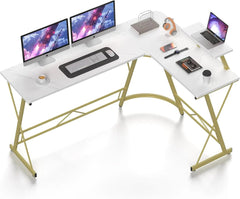 SHOWLU FASHION STORE United States / White L Shaped Gaming Desk Corner Computer Desk, Home Office Desks Writing Workstation with Large Monitor Stand, Easy to Assemble