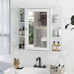  Showlu Fashion Store United States / White Tangkula Bathroom Medicine Cabinet with Mirror, Wall Mounted Bathroom Storage Cabinet w/Mirror Door & 6 Open Shelves, Adjustable