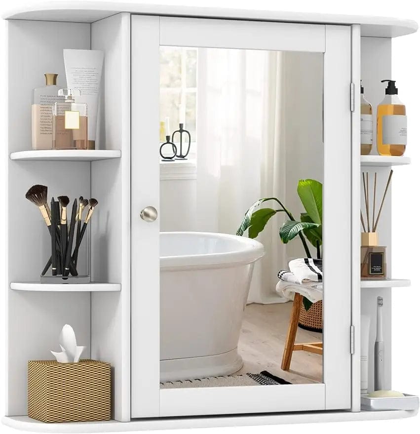  Showlu Fashion Store United States / White Tangkula Bathroom Medicine Cabinet with Mirror, Wall Mounted Bathroom Storage Cabinet w/Mirror Door & 6 Open Shelves, Adjustable