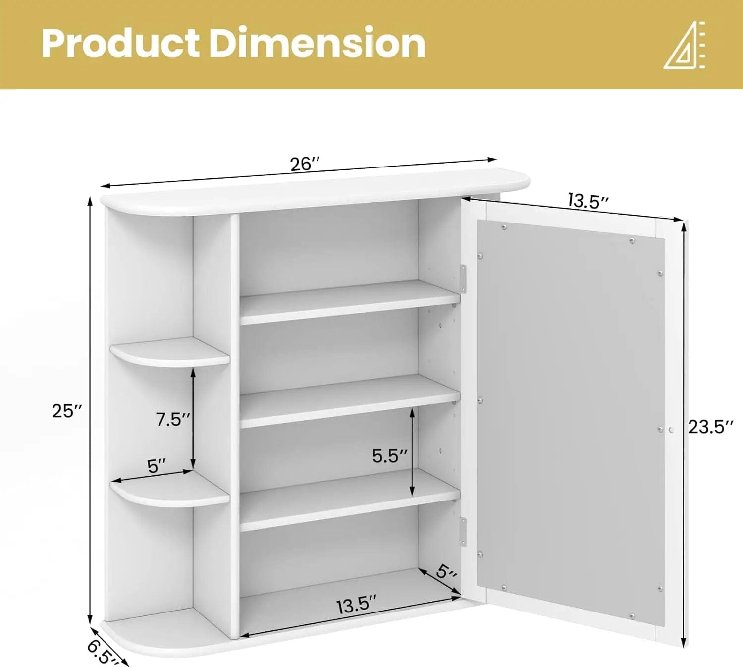  Showlu Fashion Store United States / White Tangkula Bathroom Medicine Cabinet with Mirror, Wall Mounted Bathroom Storage Cabinet w/Mirror Door & 6 Open Shelves, Adjustable